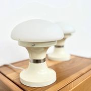 Pair of mushroom lamps — White opaline and lacquered metal — 1970s