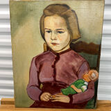 Portrait ancien de jeune fille signé Delvaux