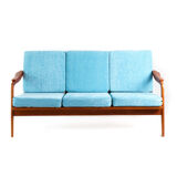 Canapé en velours bleu 3 places style vintage années 60