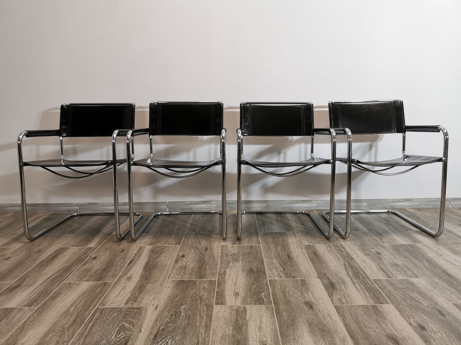 Mid-century chromed leather chairs