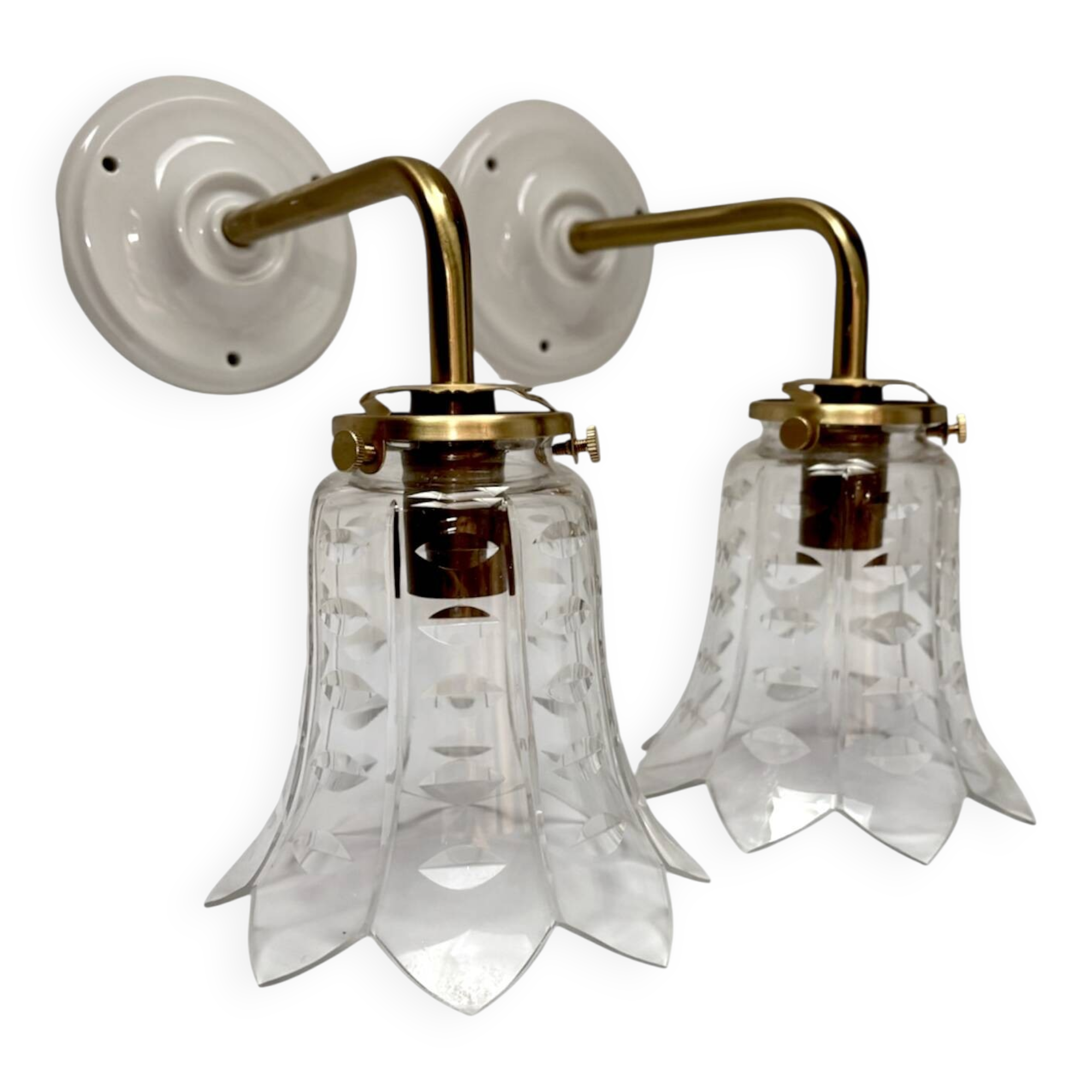 Pair of ceramic and glass wall sconces