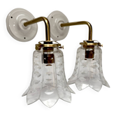 Pair of ceramic and glass wall sconces