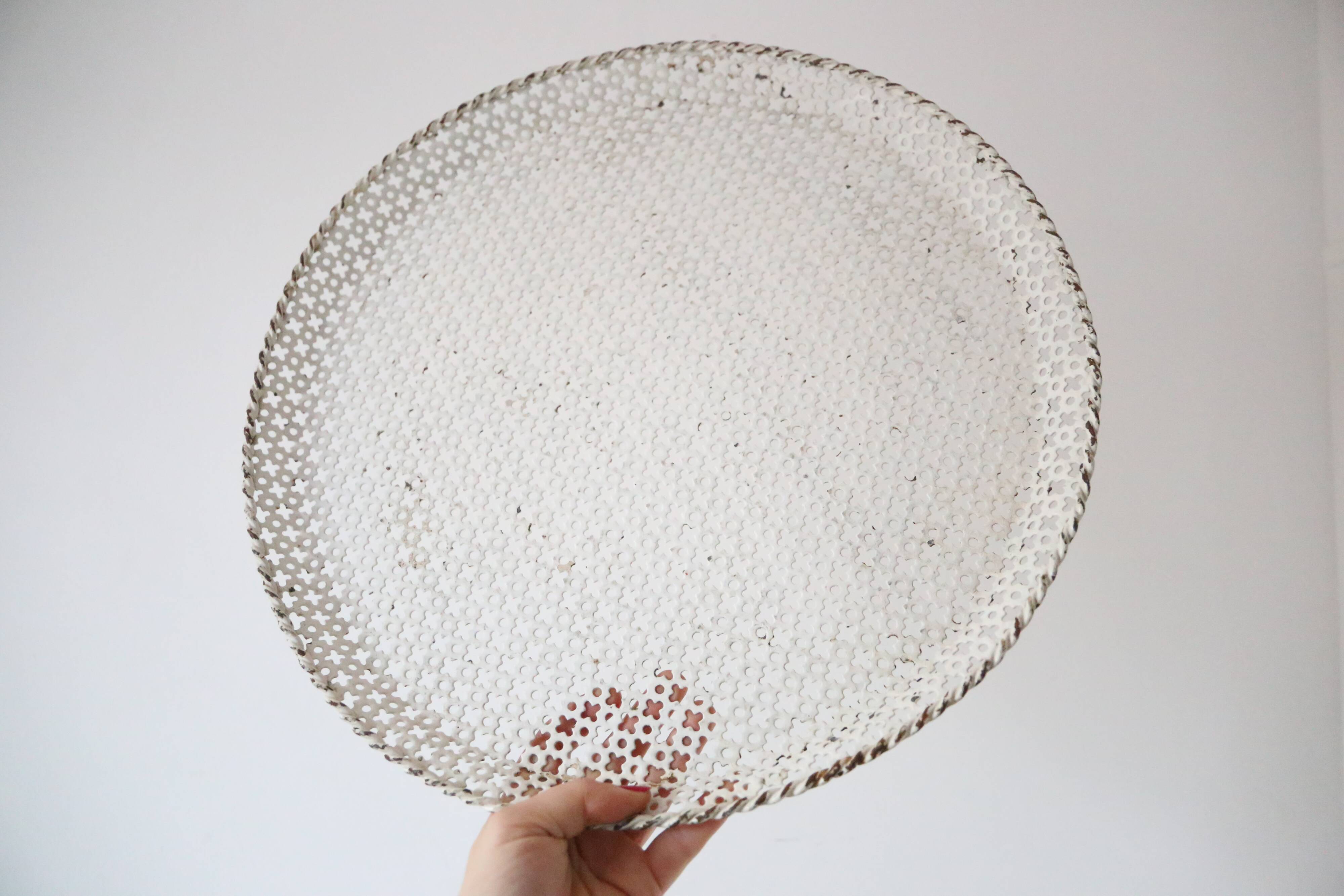 Round Mathieu Mategot tray in perforated metal, 1950, vintage