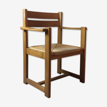 Elm and straw armchair