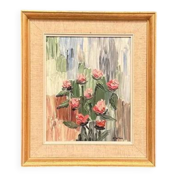 Original Swedish Oil on Panel – “Floral Impasto” by A. Wilén – Signed – Vintage & Framed – 37 × 32 cm (14.6" × 12.6")