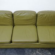 Jansen Olive green leather sofa France 1970