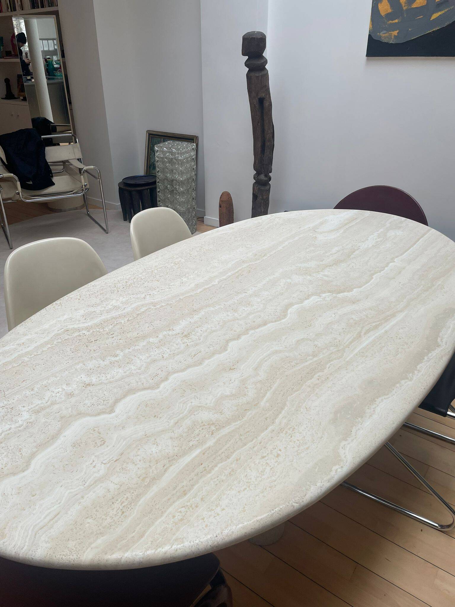 Vintage travertine table, Roche Bobois, France 1970
