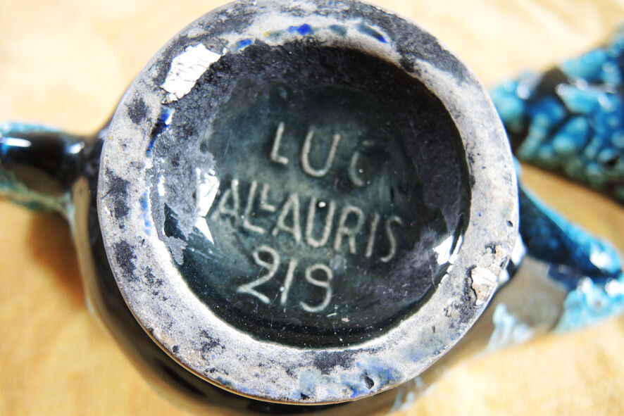 Pair of vintage ceramic bougeoirs "aladdin lamp" signed Luc