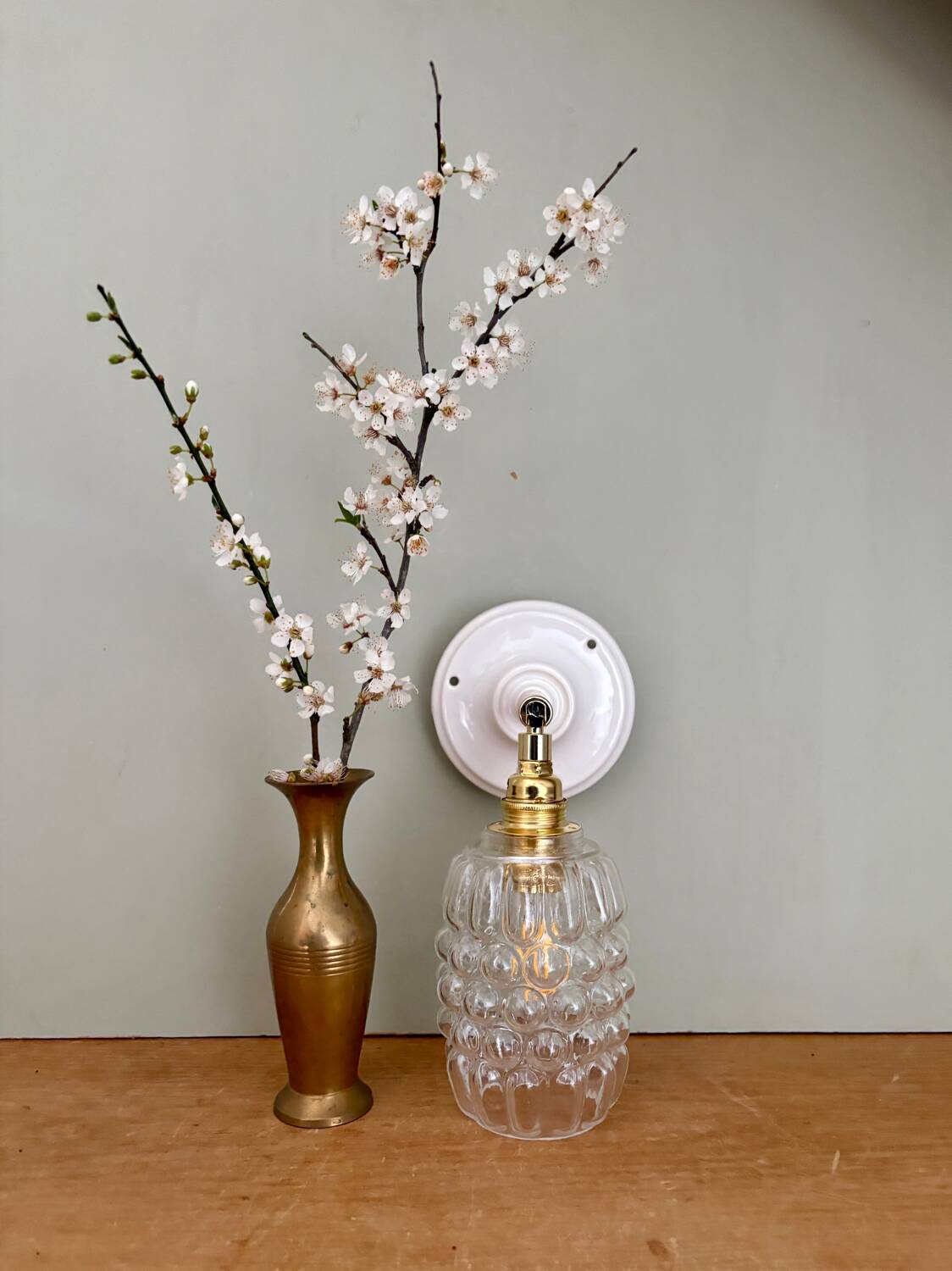 Vintage bubble glass tulip wall light