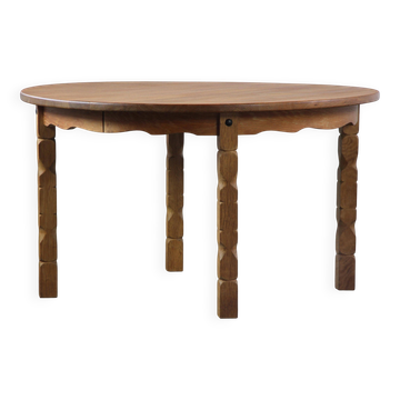 Vintage Danish Modern Oak Round Table, H. Kjærnulf style, 1960s
