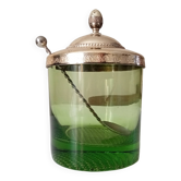 Sucrier en verre vert et métal argenté, années 20-30