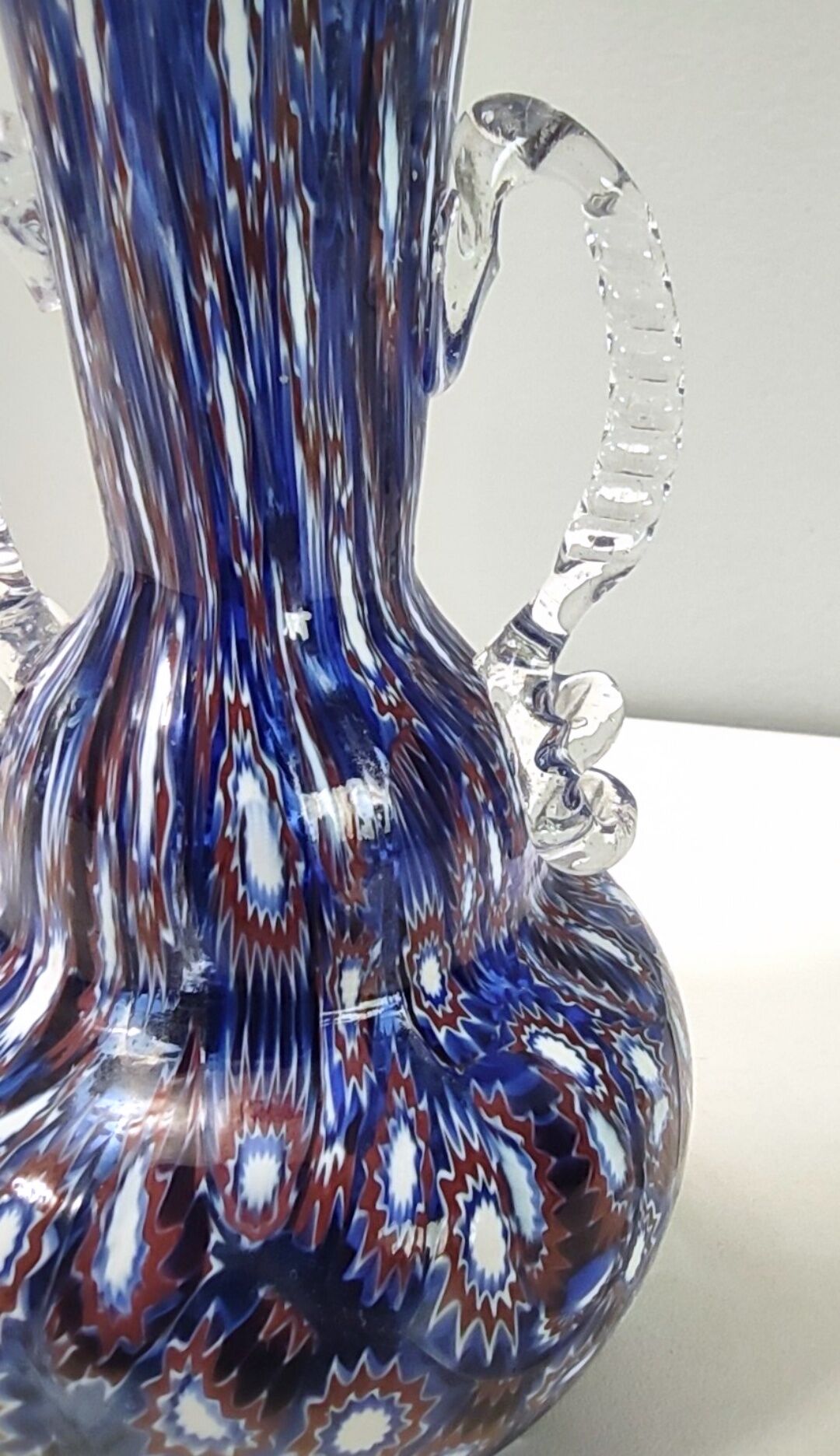 Blue murano glass vase ascribable to fratelli toso with murrines, italy