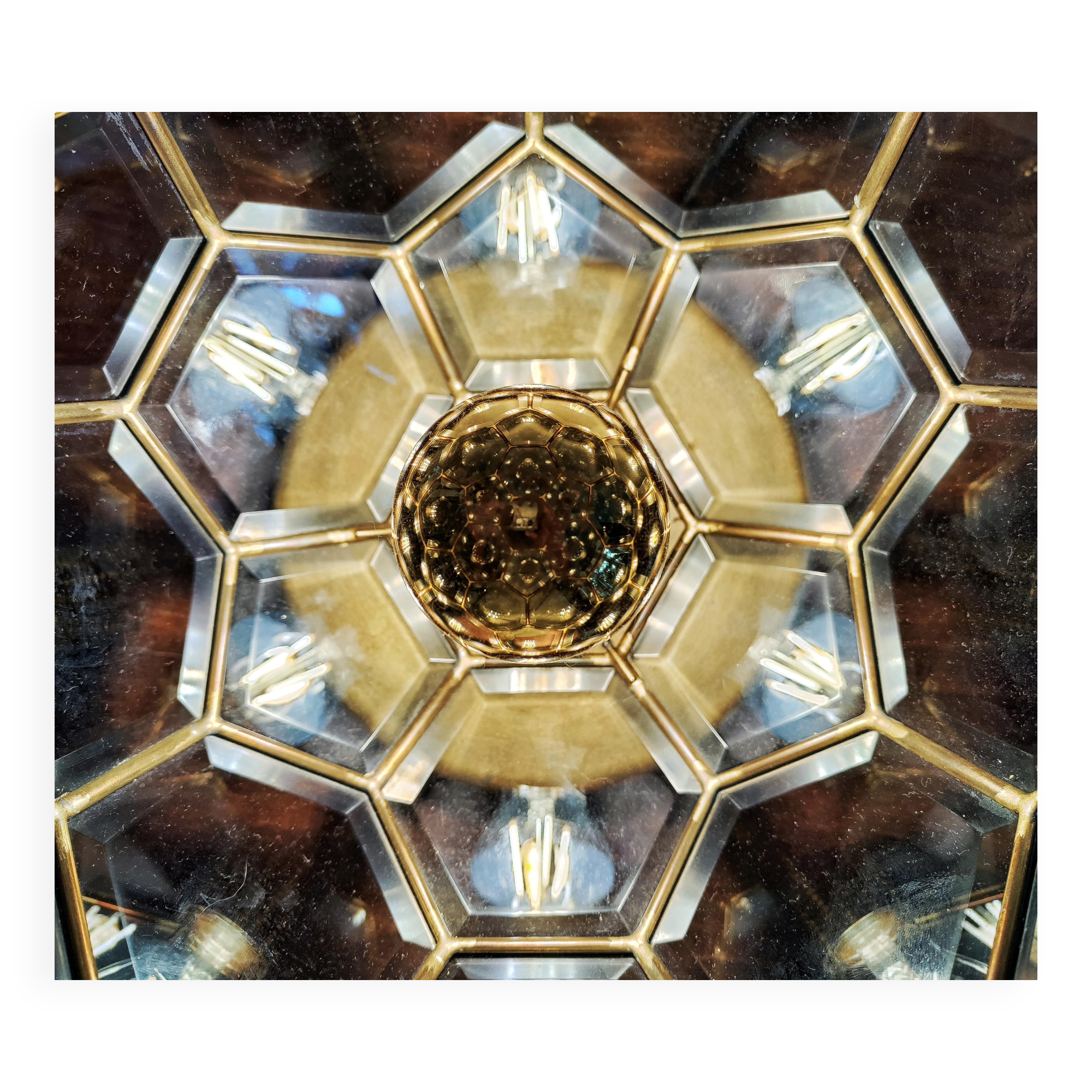 Adolf Loos style lamp in brass and faceted glass from the 1950s.