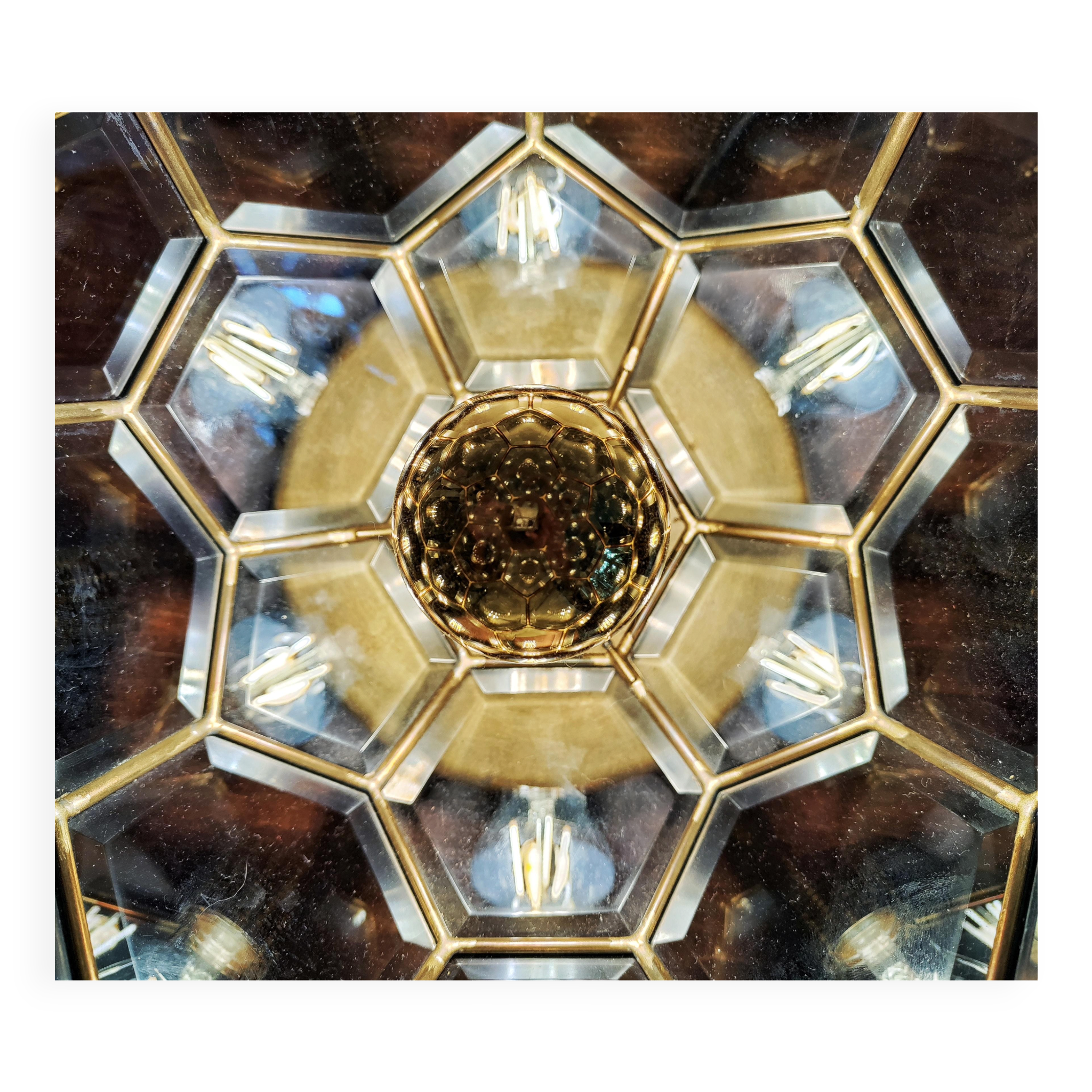 Adolf Loos style lamp in brass and faceted glass from the 1950s.