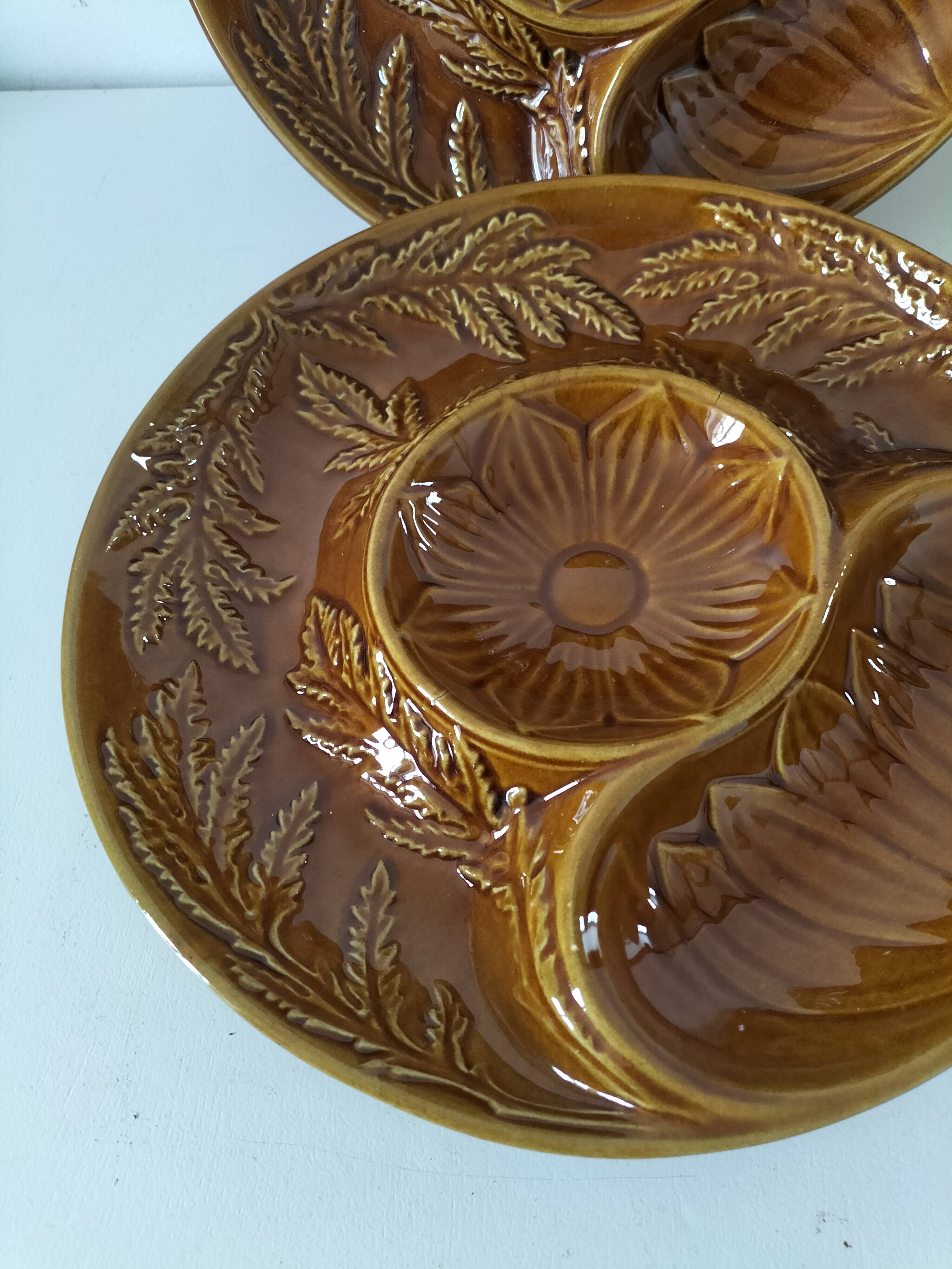 Trio of vintage Sela Portugal barbotine plates from the 60s