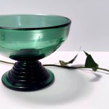 Centre de table/bol en verre vert soufflé à la main, fabriqué à Empoli, Italie