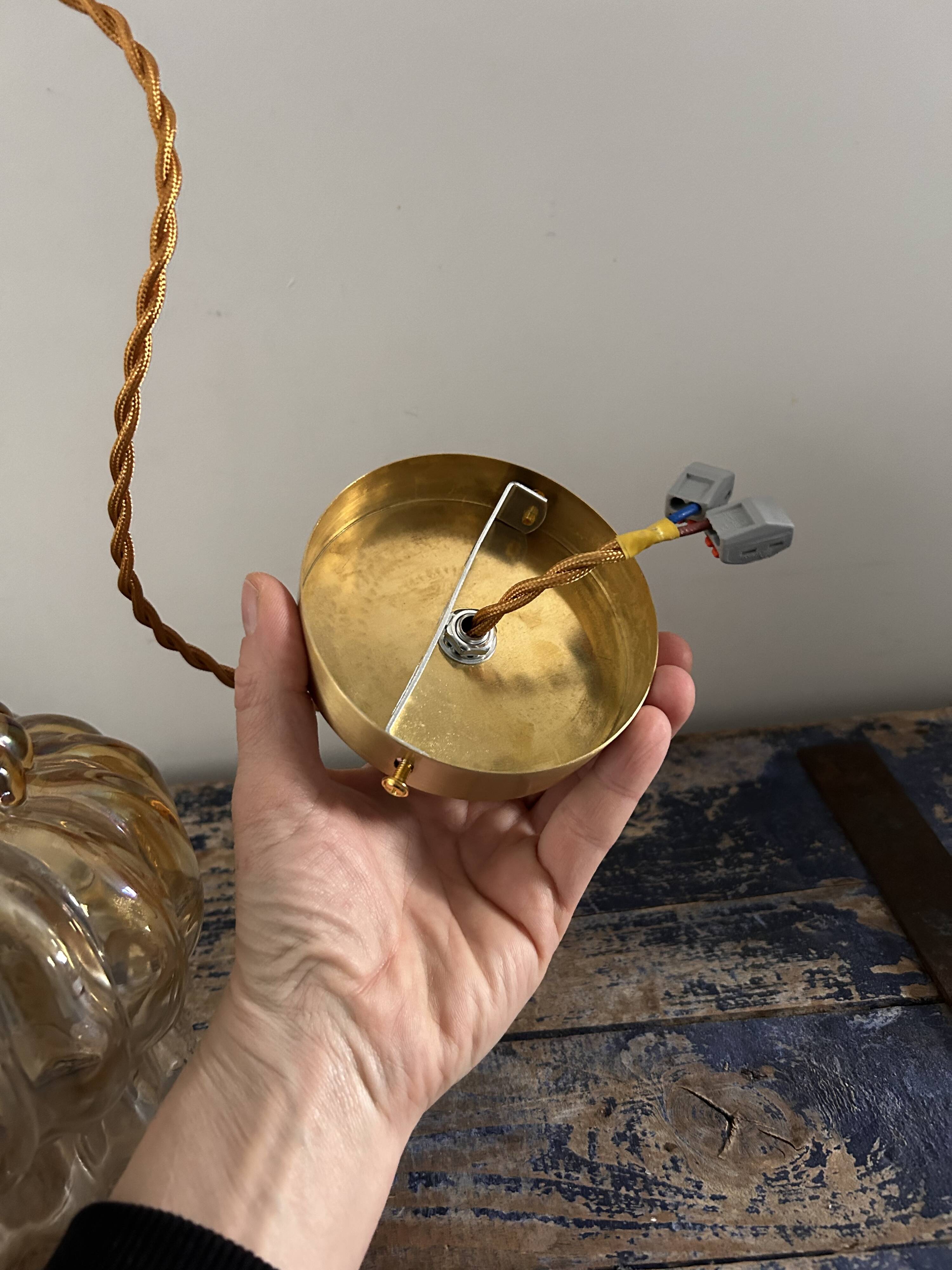 Vintage amber glass pendant light