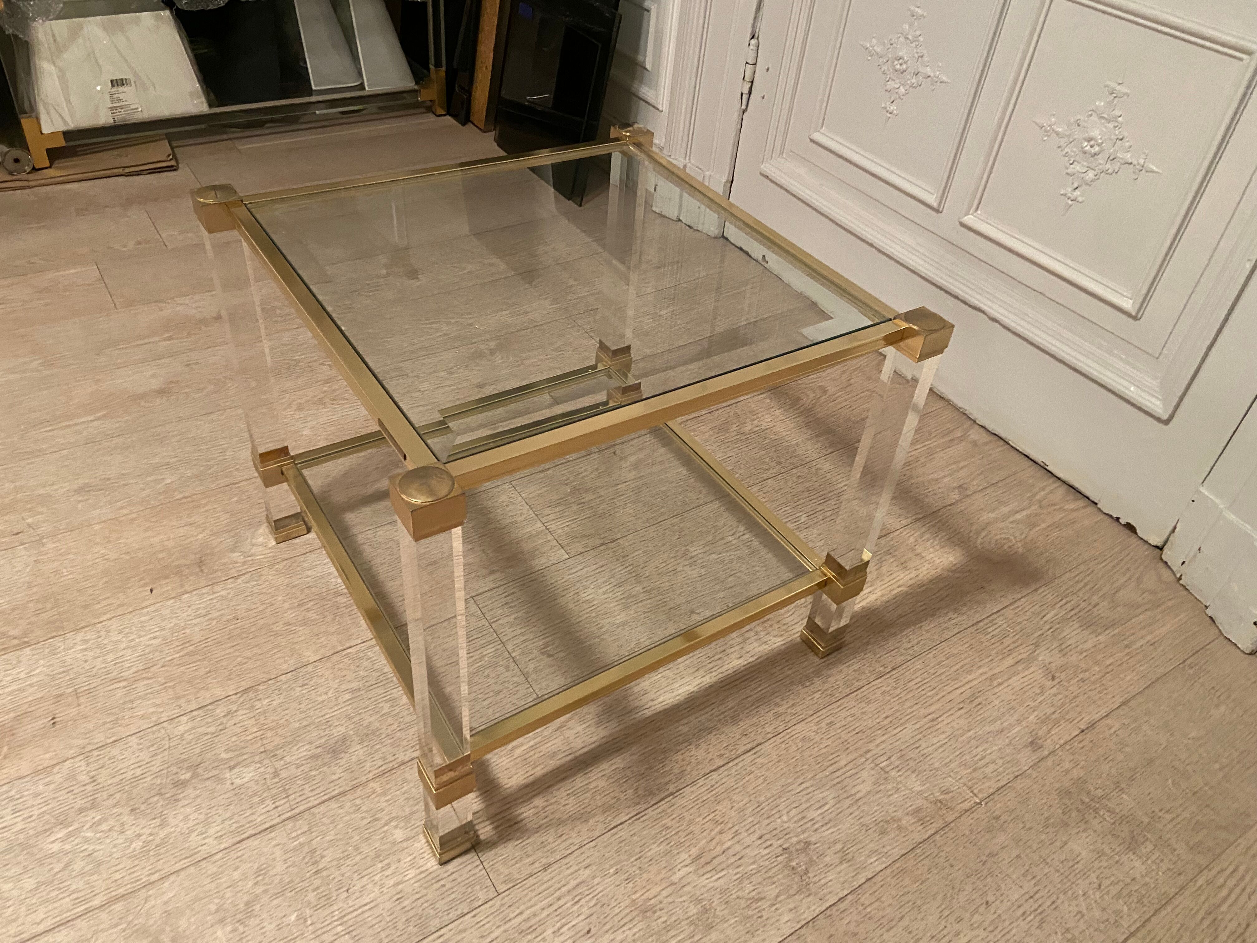 Plexi and gilded side table, Pierre Vandel, 1970s