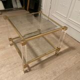 Table d’appoint plexi et doré, Pierre Vandel, 1970s