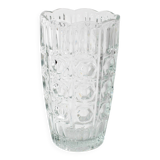 Vase à fleurs vintage en verre massif transparent, pressé à la main / Fidenza / Italie