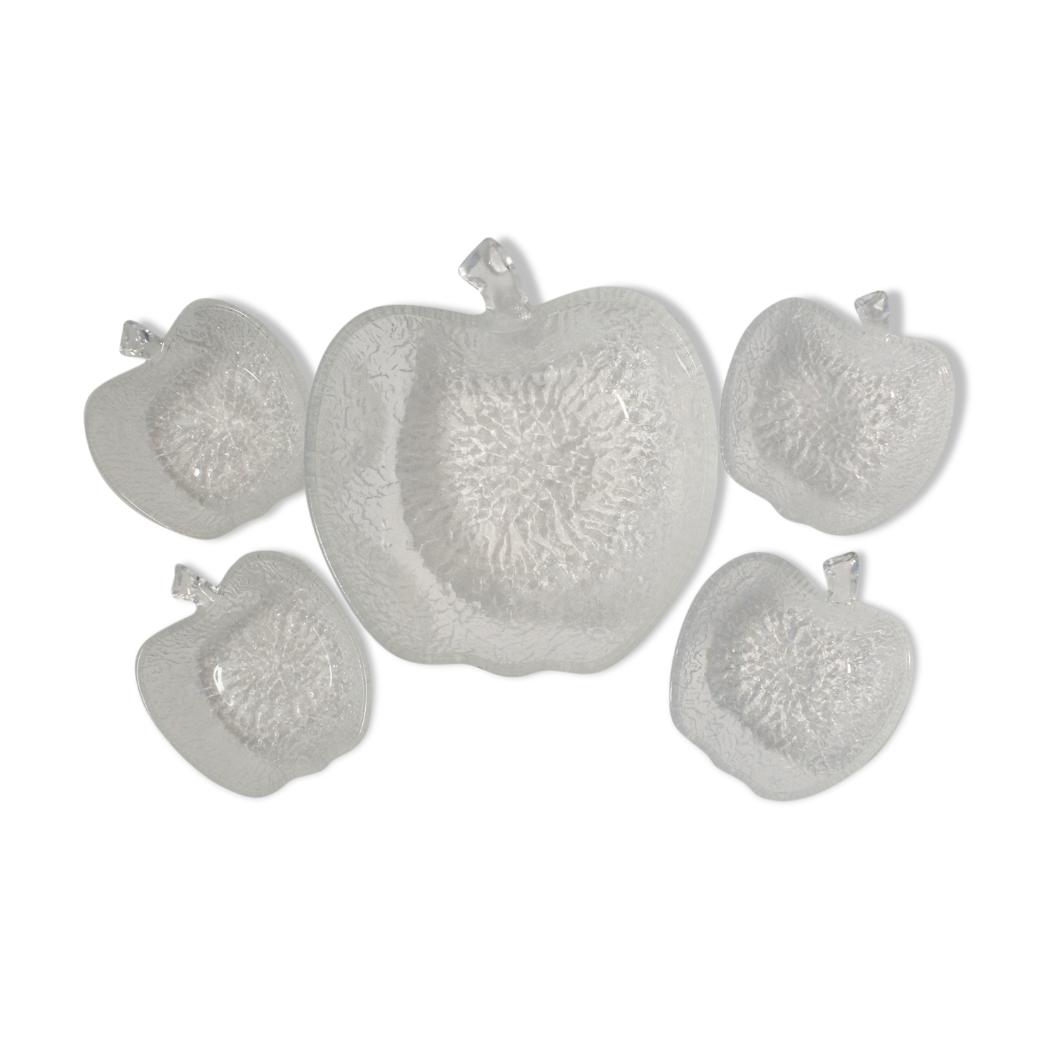 Salad bowl & 4 dessert cups, apple shape in clear glass