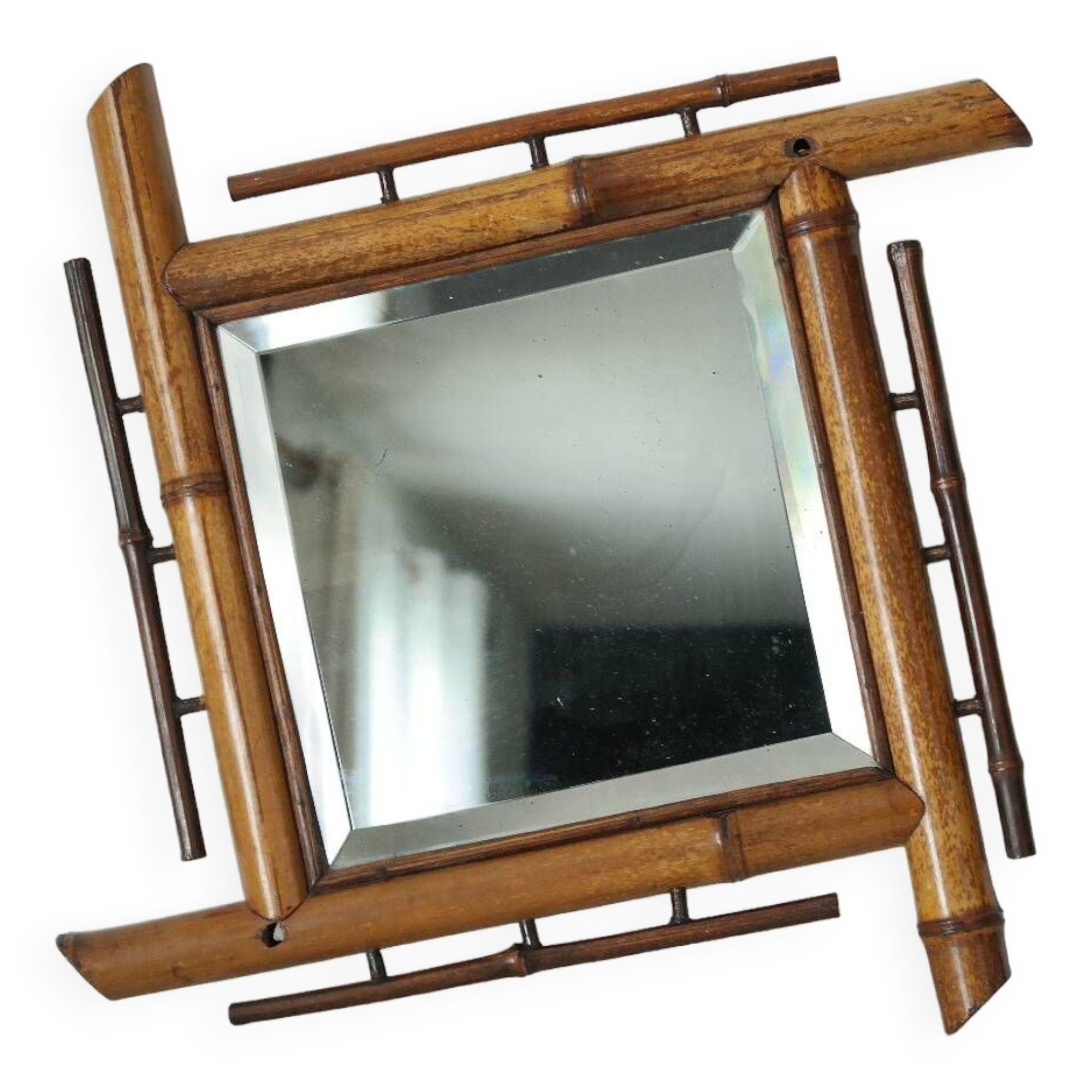 Vintage bamboo wall mirror 50's