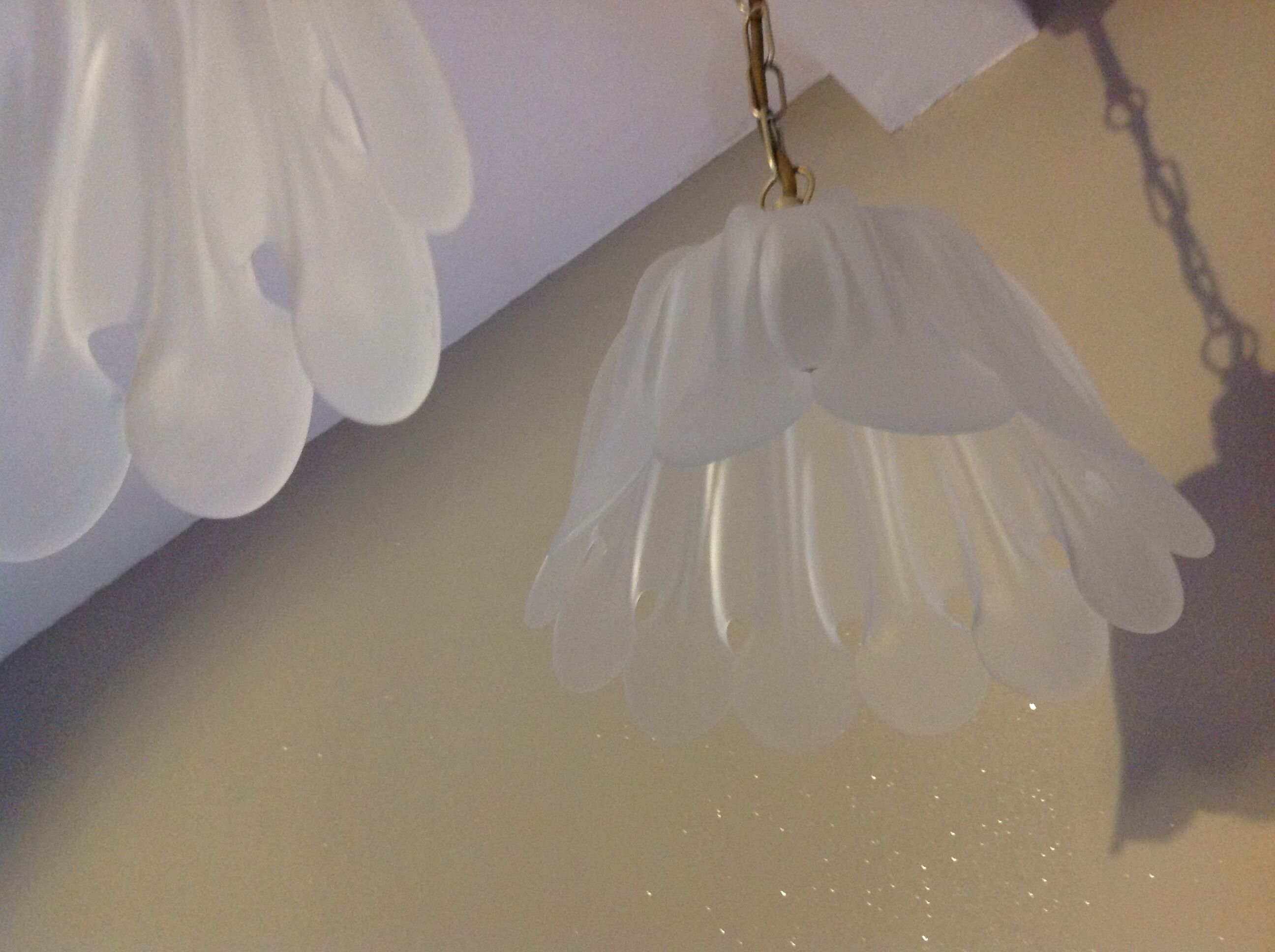 Pair of pendant lamps bell in frosted glass style art deco