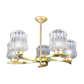 Glass chandelier and curved brass arms, France 1950's