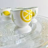 6 small vintage ceramic lemon pattern egg cups.