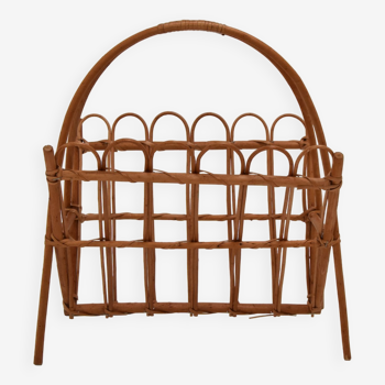 Vintage rattan and bamboo magazine holder,czechoslovakia,1970's.