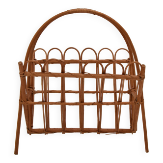 Vintage rattan and bamboo magazine holder,czechoslovakia,1970's.