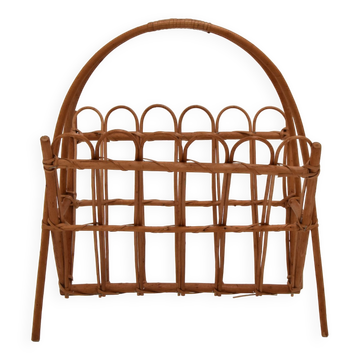 Vintage rattan and bamboo magazine holder,czechoslovakia,1970's.