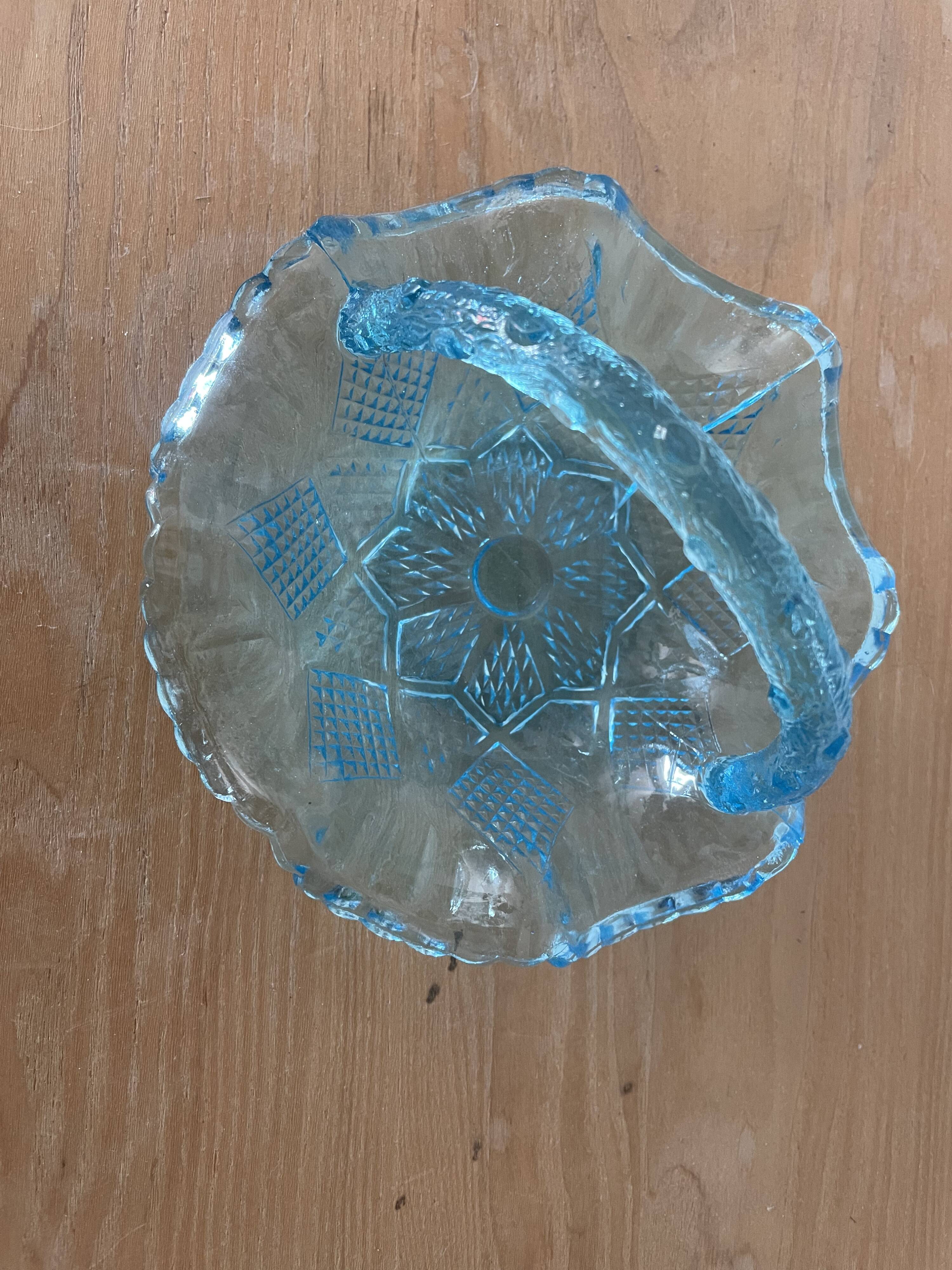 Small Moulded Blue Glass Basket Portieux