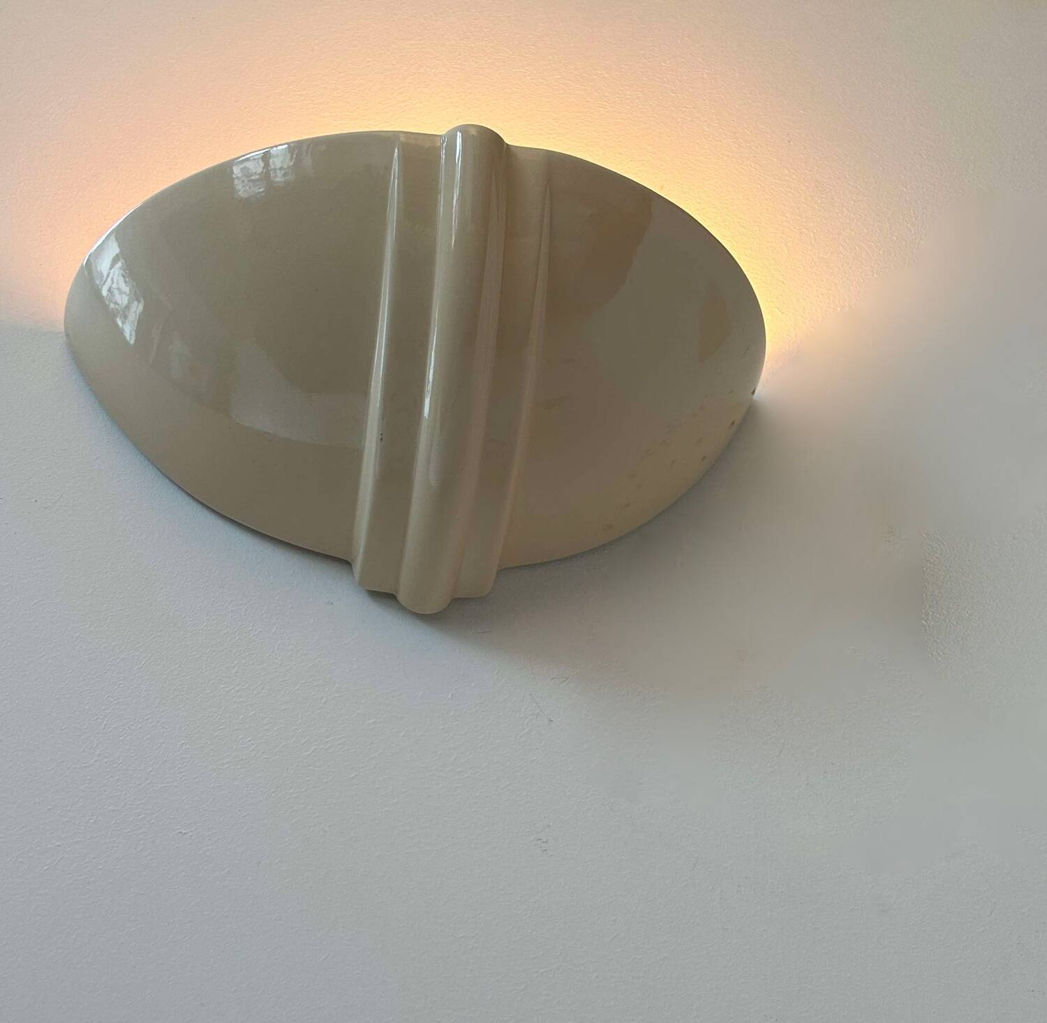 Pair of vintage wall lights, beige porcelain, France 1970