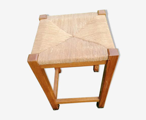 Tabouret en bois et paille