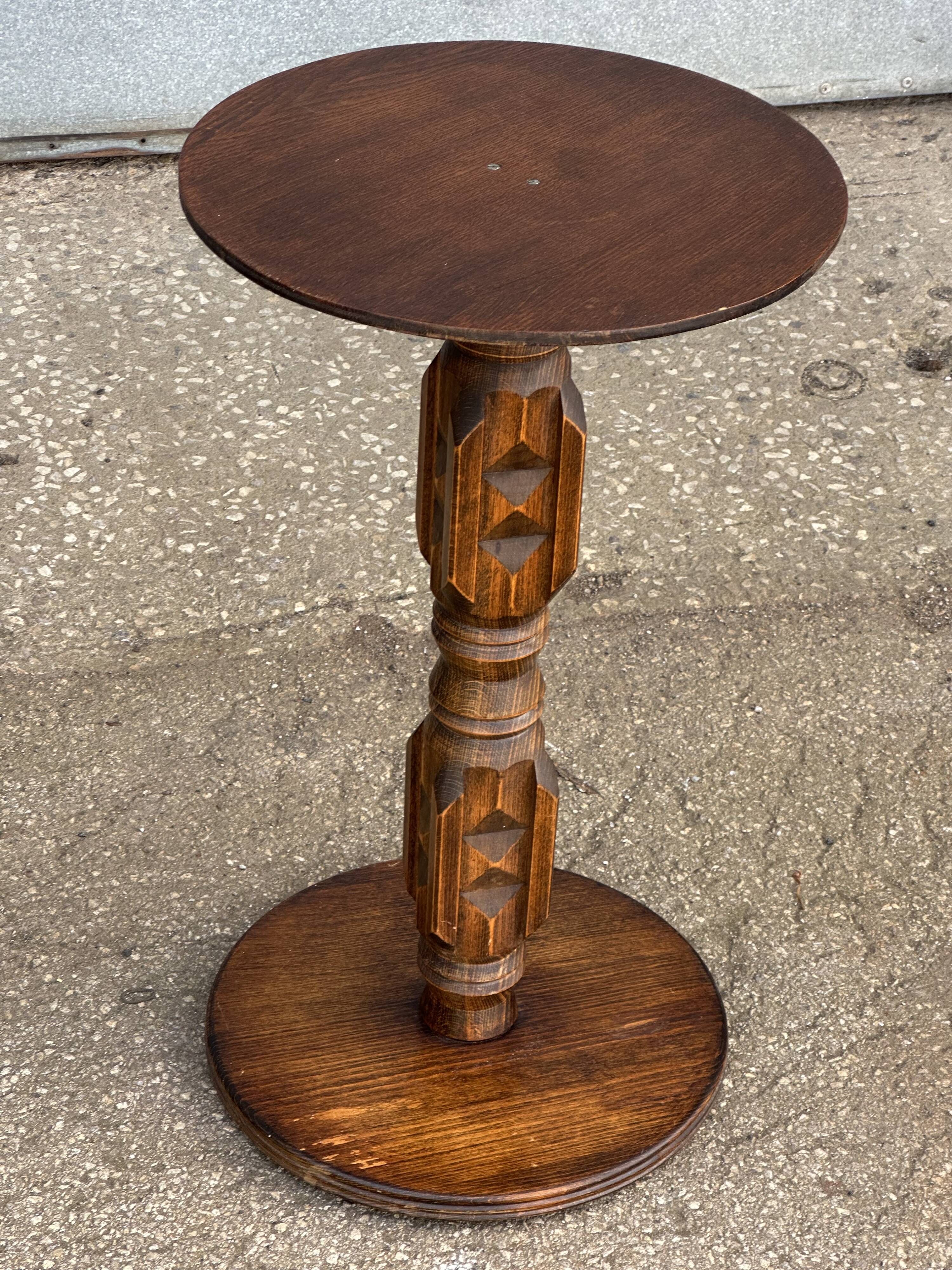 1930s carved wood side table - oak and pine