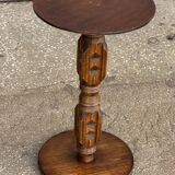 1930s carved wooden side table - oak and pine