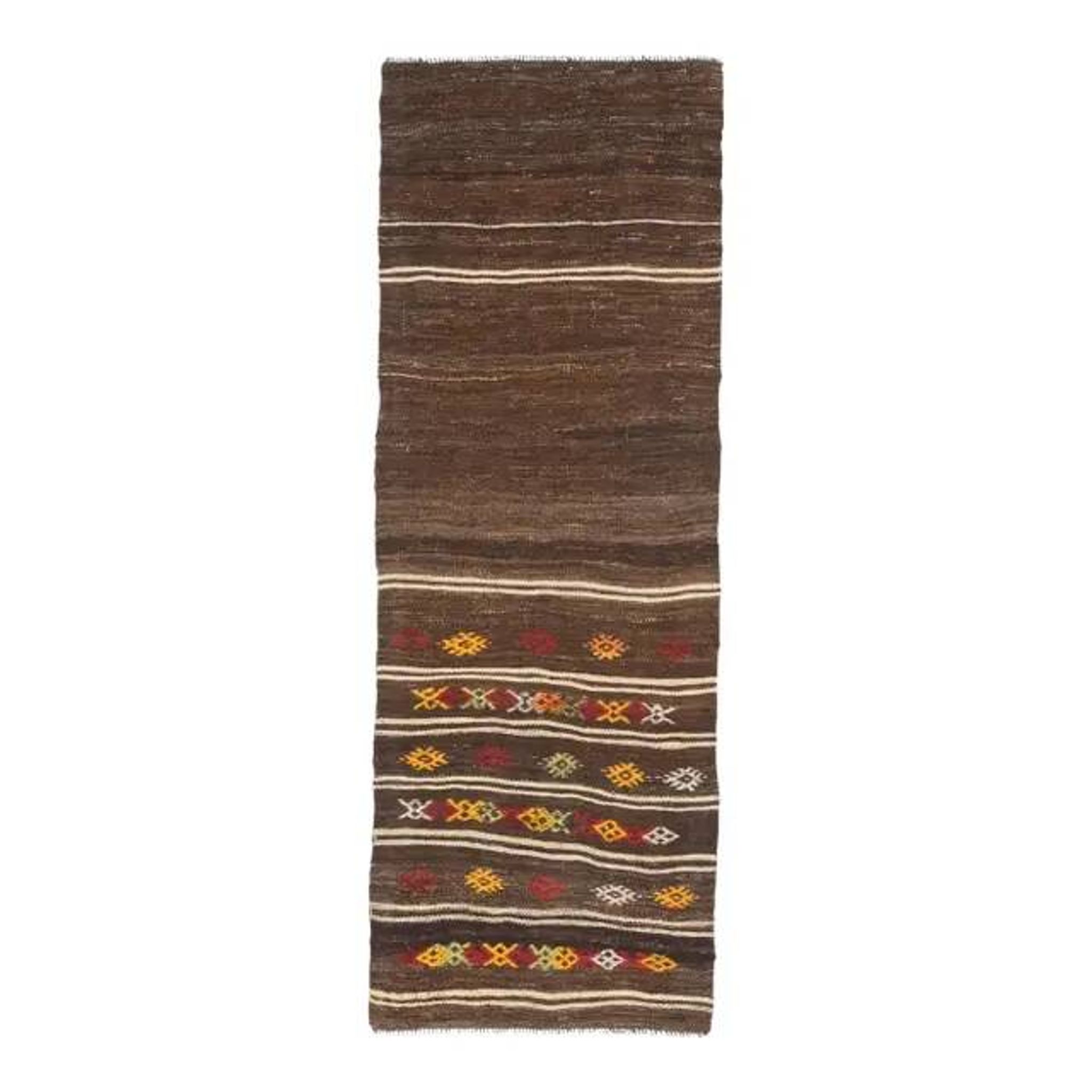 1970s Vintage Turkish Oushak Handmade Wool Cotton Brown Runner Rug 73x207