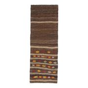 1970s Vintage Turkish Oushak Handmade Wool Cotton Brown Runner Rug 73x207