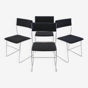 1970s Set of Four Minimalist Chrome Plated Dining Chairs, Czechoslovakia