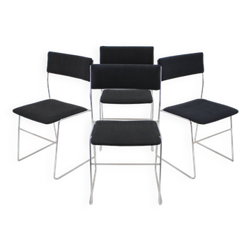 1970s Set of Four Minimalist Chrome Plated Dining Chairs, Czechoslovakia