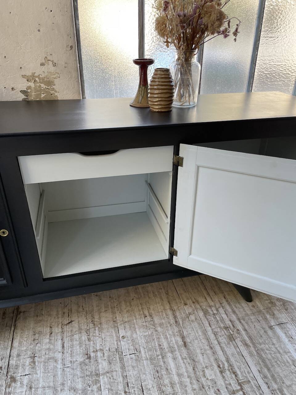 60s brutalist black sideboard
