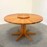 Unique round solid pine dining table, 1970s