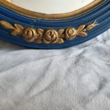 Antique oval mirror, royal blue and gold – rose design – 80 x 52 cm
