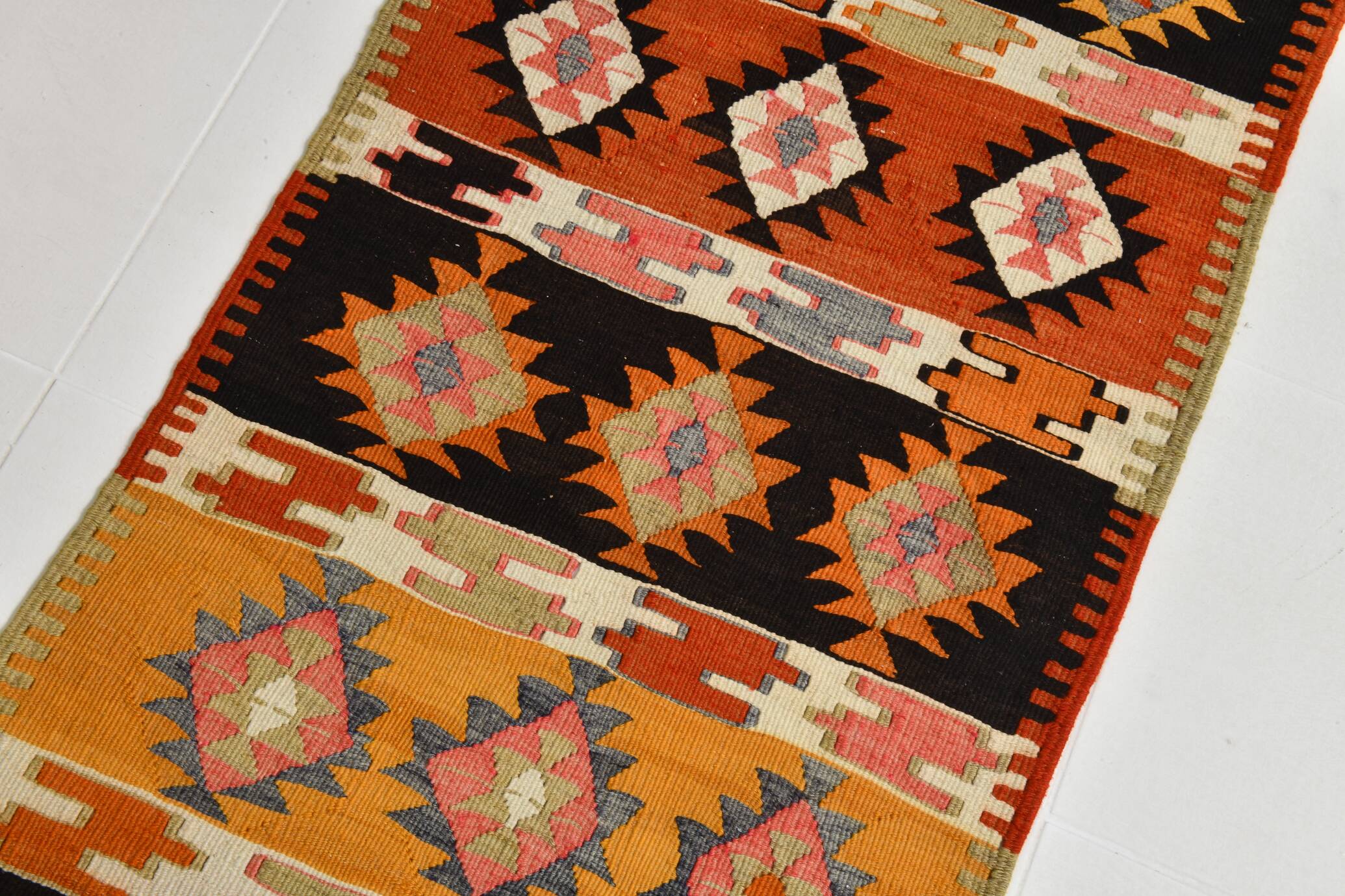 3x10 Boho Style Kilim Runner Rug, Peach Orange Vintage Runner, 73x296 Cm