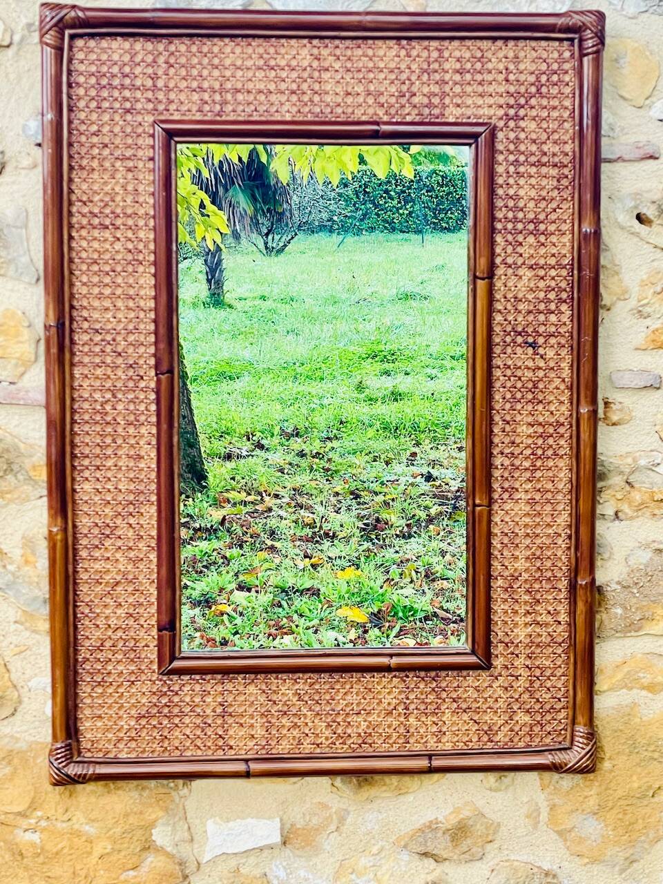 Vintage mirror, bamboo, caning and rattan, circa 1960s