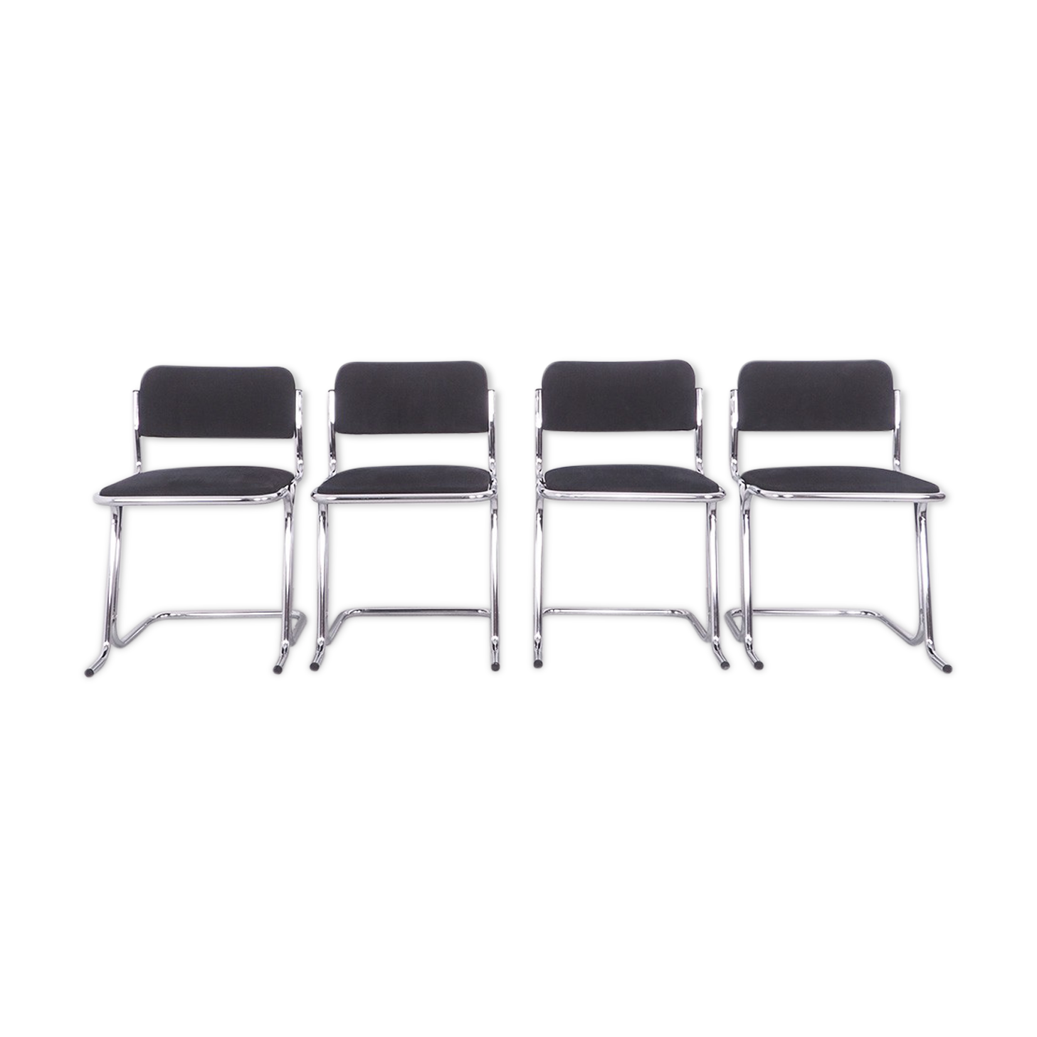 Tubular chrome chairs with black corduroy, set of 4
