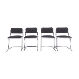 Lot de 4 chaises tubulaires chromées avec velours côtelé noir