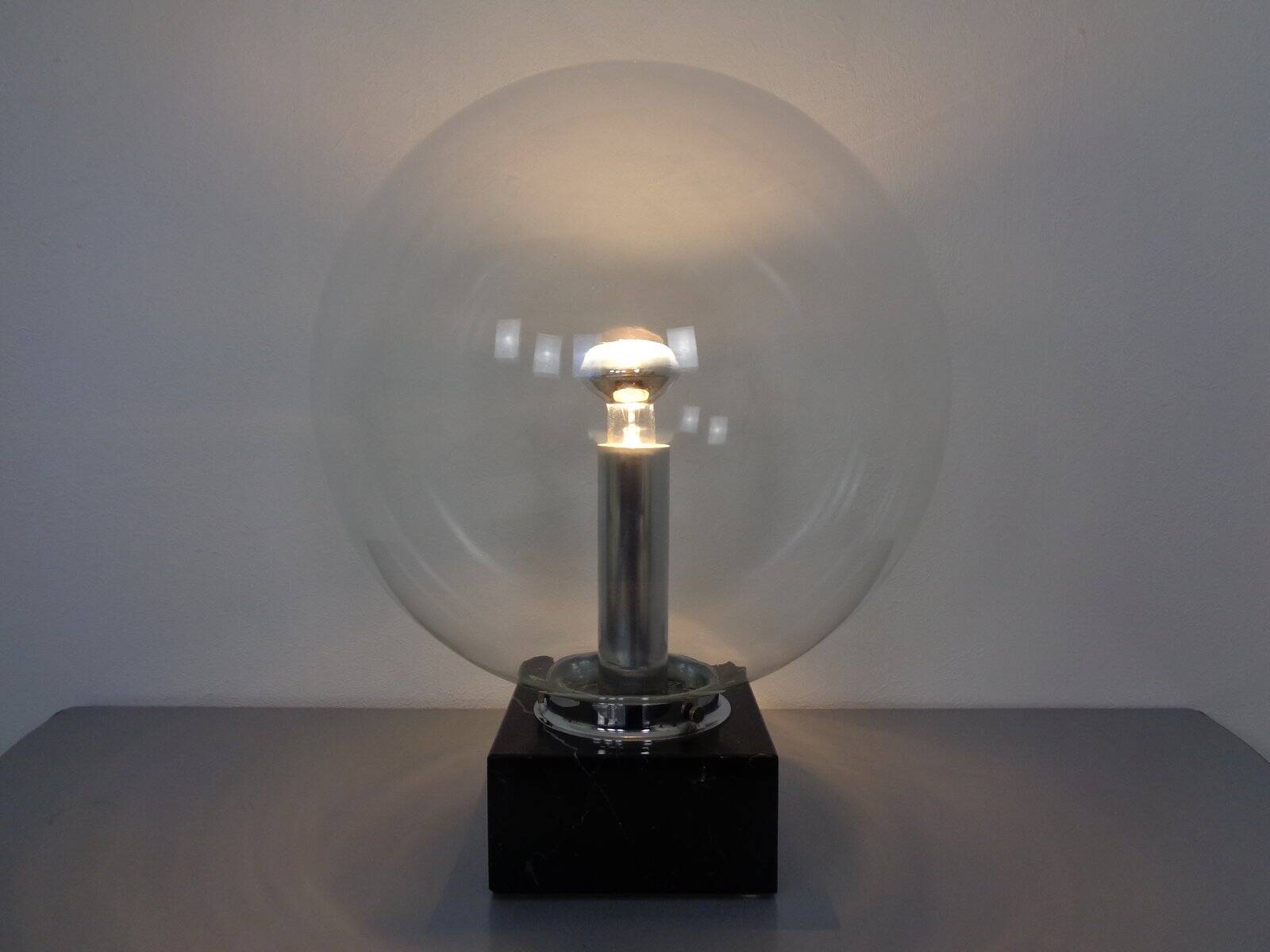 Large Glass Globe & Marble Table Lamp from Erco, 1960s