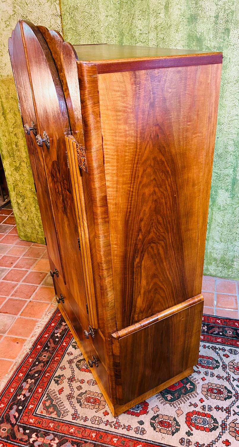 Art decó vintage Brocante burr walnut compactum wardrobe 1920-1930